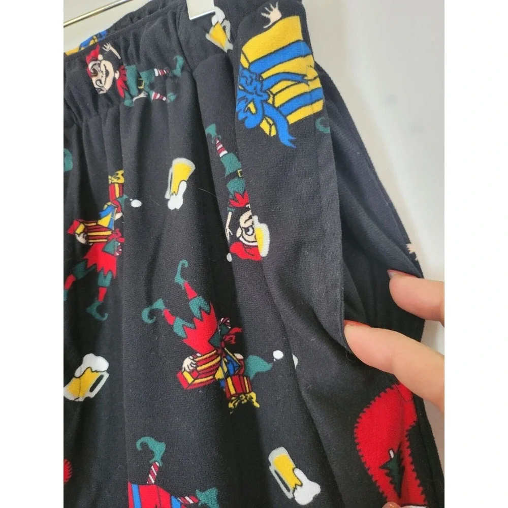 Club Room Mens Holiday Pajama Pants M Black Elf Present‎ Beer Print Pockets
